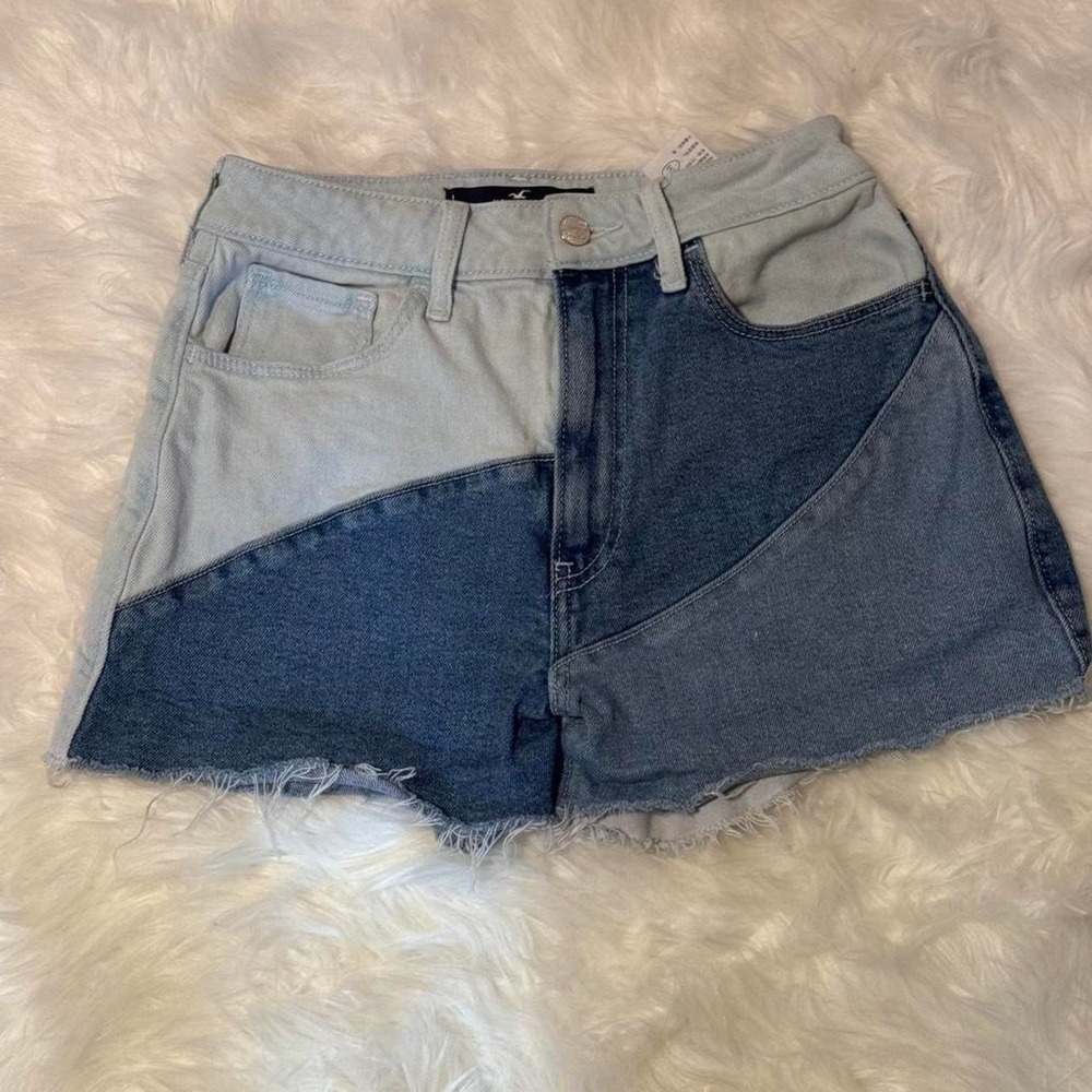 Hollister Size 1 Patchwork size 1 Denim Ultra Rise Color-Block Mom Shorts